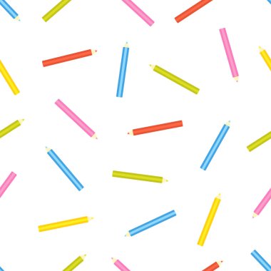 colorful pencil seamless pattern on white background, cartoon vector illustration, template for textile, wrapping paper, package