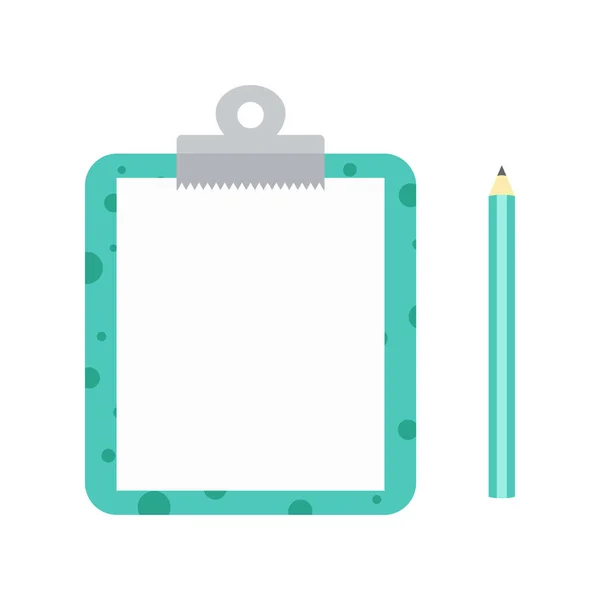 Clipboard Attached Blank White Paper Sheets Pencil Cartoon Style Vector — ストックベクタ