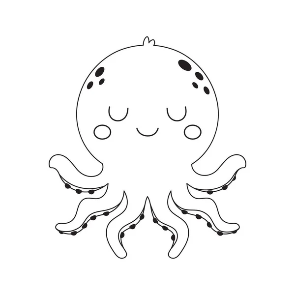 Cute Cartoon Octopus Silhouette Isolated White Background Animal Print Outline — Vector de stock