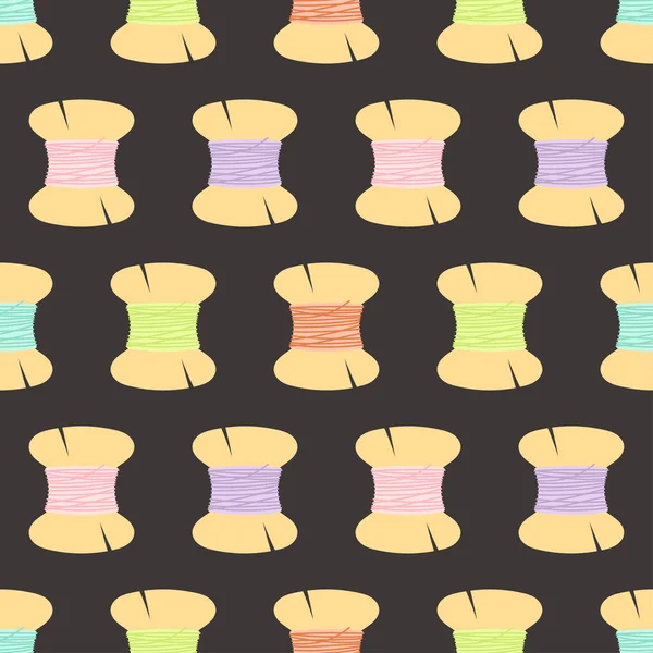 Vector Seamless Pattern Sewing Threads Dark Background Colored Print Cardboard — Image vectorielle
