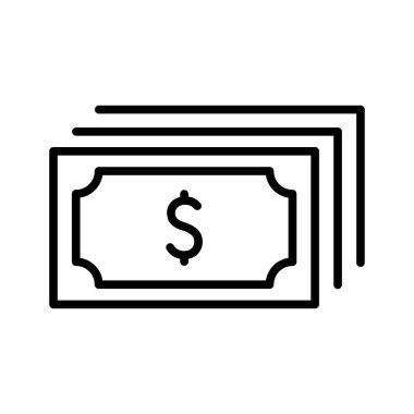 Kağıt para ikonu. Ödeme sistemi. İş konsepti. Satır simgesi. Beyaz arkaplanda izole edilmiş vektör illüstrasyonu.