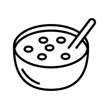 Kahvaltılık gevrek ve kaşık. Sütlü tahıl kasesi, beyaz arka planda izole edilmiş smoothie. Vektör illüstrasyonu.