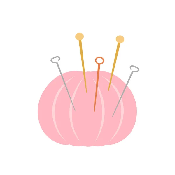 Pink Pillow Needles Pins Accessories Needlework Isolated White Background Flat — Διανυσματικό Αρχείο