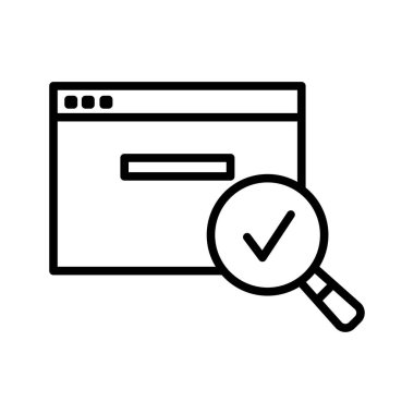 Seo, tarayıcı arama simgesi. Arama motoru optimizasyonu. Piktogram beyaz arka planda izole edildi. Vektör illüstrasyonu.