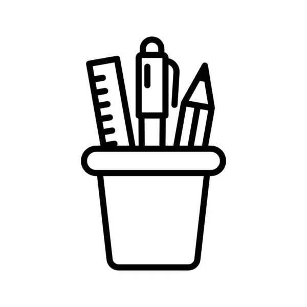 Ikona Držáku Tužky Pouzdro Tužky Školními Potřebami Piktogram Izolovaný Bílém — Stockový vektor