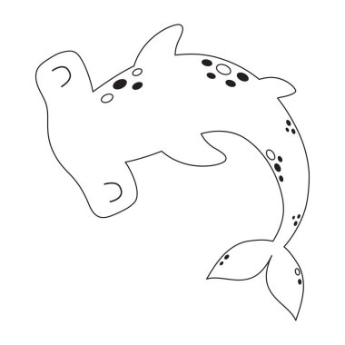 beyaz arka planda izole edilmiş çekiç başlı köpekbalığı, siluetteki sevimli hayvanın vektör çizimi