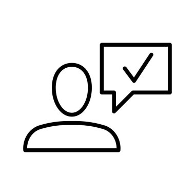 Kullanıcı ve konuşma balonu, konuşan kişi simgesi. Sohbet tabelası. Beyaz arkaplanda piktogram izole edildi.