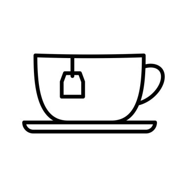 Bir fincan çay ikonu. Çay poşetli fincan. Piktogram beyaz arka planda izole edildi. Vektör illüstrasyonu.