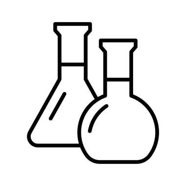 Kimya ikonu. Erlenmeyer mataralı kimya şişeleri. Beyaz arkaplanda piktogram izole edildi.