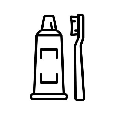 Diş fırçası ve diş macunu ikonu tüpü. Diş bakımı konseptleri. Beyaz arkaplanda piktogram izole edildi.