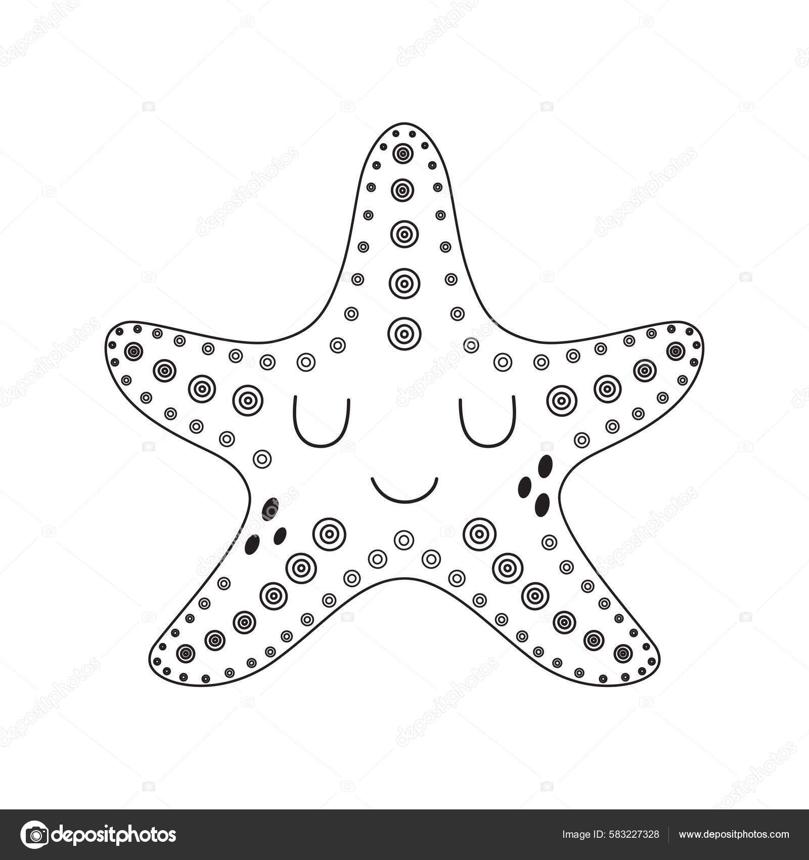 在白色背景上孤立的轮廓中可爱的海星卡通平面风格的海洋居民矢量图图库矢量图©Makc76 583227328, image size:1600x1700