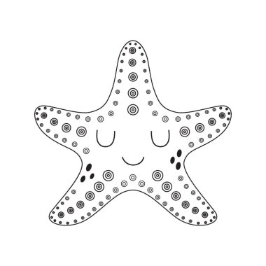 Beyaz arka planda izole edilmiş şirin deniz yıldızları. Çizgi film tarzı düz deniz sakinlerinin vektör çizimi.