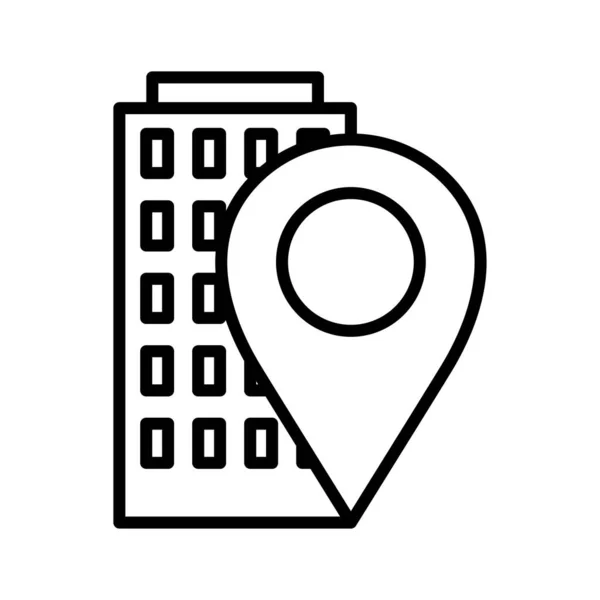 Business Location Icon Office Building Map Pin Pictogram Isolated White — Vector de stock