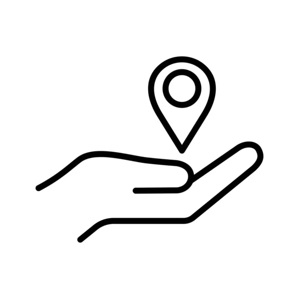 Gps Point Palm Icon Pin Point Hand Pictogram Isolated White — Image vectorielle