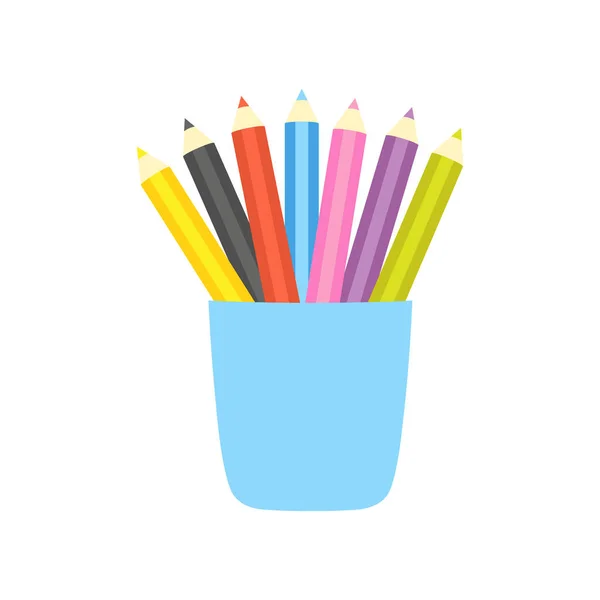 Crayons Couleur Verre Bleu Pour Bureau Illustration Vectorielle Plate Isolée — Image vectorielle