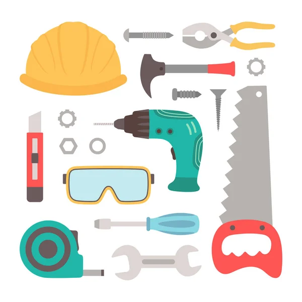 Set Tools Joiner Repairman Devices Construction Mechanics Vector Illustration Spanner — Stok Vektör