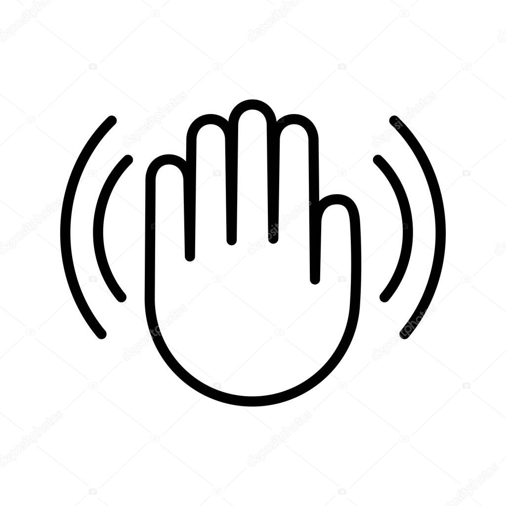 Hand waving icon. Greeting sign. Hello symbol. Goodbye gesture. Pictogram isolated on a white background.