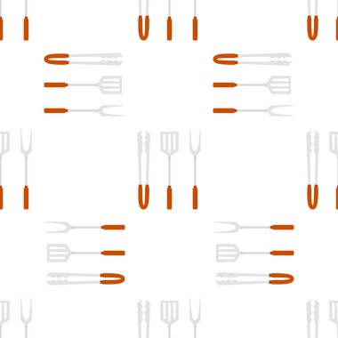 Barbekü araçları ile kusursuz desen, mutfak aletlerinin düz stil vektör çizimi
