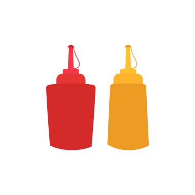 vector illustration with bottles of spice isolated on white background, set with ketchup and mustard in flat style