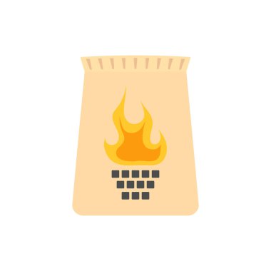 charcoal in paper bag, pack of BBQ coal pieces for fire and cooking with barbecue grill, barbeque coal package, flat vector illustration isolated on white background