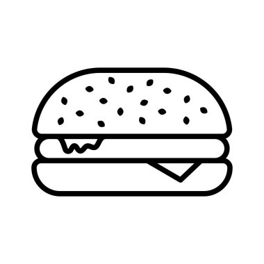 Hamburger ikonu. Fast food. Piktogram beyaz arka planda izole edildi. Vektör illüstrasyonu.