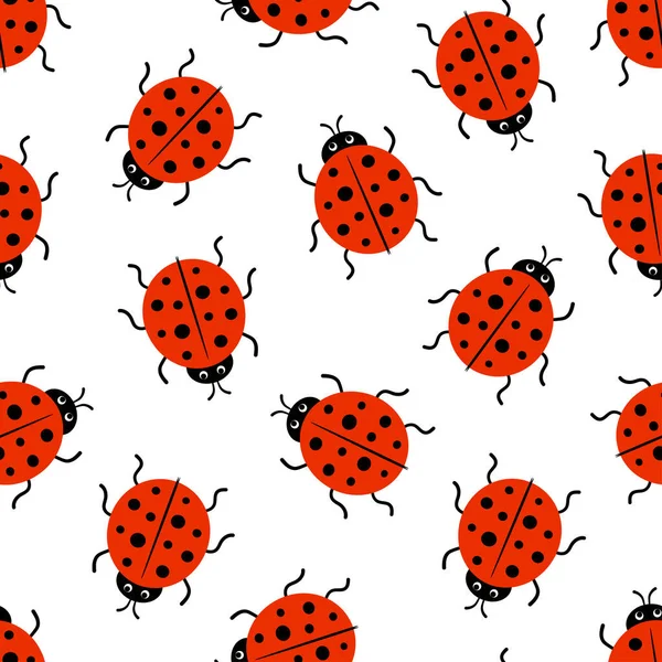 Vector Seamless Pattern Cute Red Ladybugs Flat Style Background Texture — Vettoriale Stock