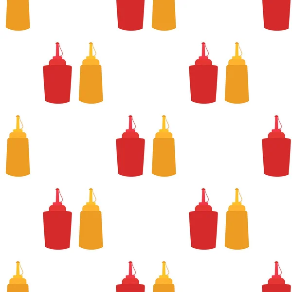 Seamless Pattern Plastic Bottles Sauce Tomato Ketchup Mustard Vector Illustration — 스톡 벡터