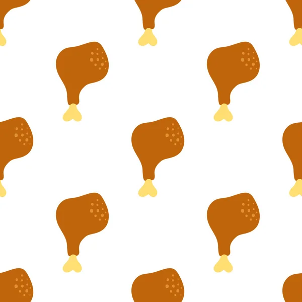 Fried Crispy Chicken Legs Seamless Pattern Cartoon Fast Food Vector — Vector de stock