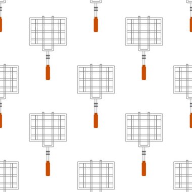 Beyaz arkaplanda ızgaranın vektörsüz deseni, açık havada barbekü, düz stil vektör illüstrasyonu
