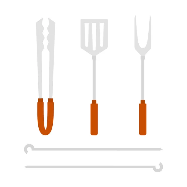 Vector Illustration Kitchen Utensils Tongs Spatula Fork Skewers Barbecue Meat — стоковый вектор