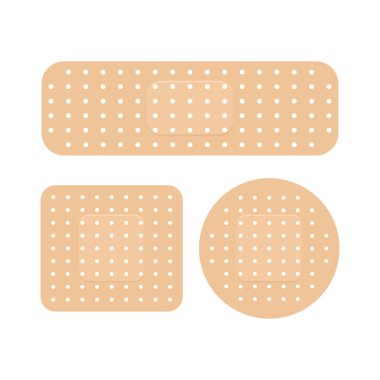 medical patch, adhesive bandage, set of elastic medical plasters in different shapes isolated on white, flat style