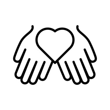 Charity and donation icon. Giving Tuesday. Heart in hands. Pictogram isolated on a white background. Vector illustration.