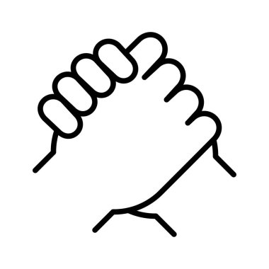Friendly handshake. Human greeting. Handshake of business partners. Arm wrestling symbol. Pictogram isolated on a white background.