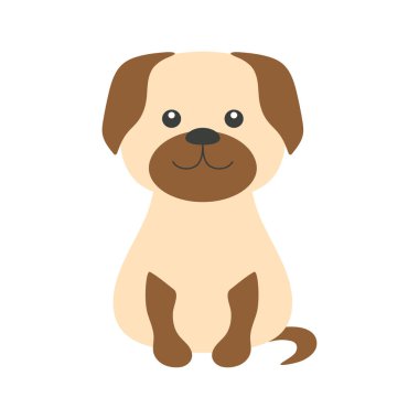 cute friendly puppy sitting smiling isolated on white background, vector cartoon illustration of pet in simple flat style