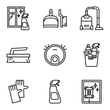 Set of cleaning icons. Contains icons as windows and floor cleaning and more. Pictogram isolated on a white background.