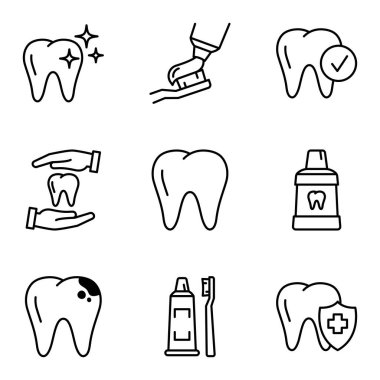 Dental related icons, such as tooth dentist clean, protect, treat, oral. Vector illustration.