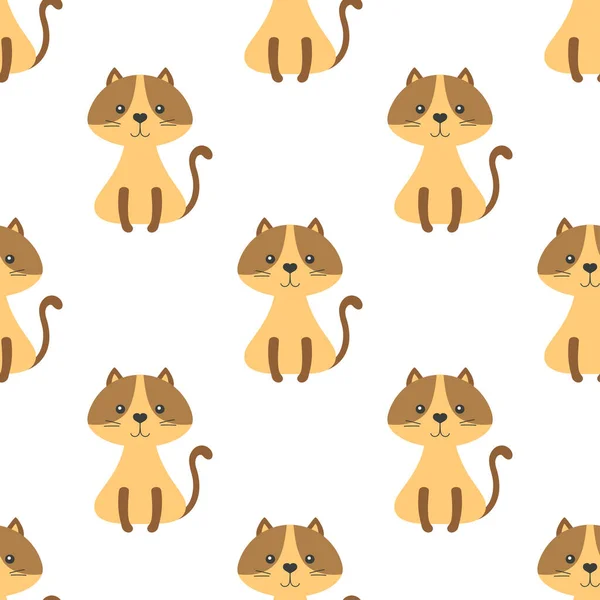 Patrón Inconsútil Del Vector Con Gato Lindo Feliz Fondo Blanco — Vector de stock