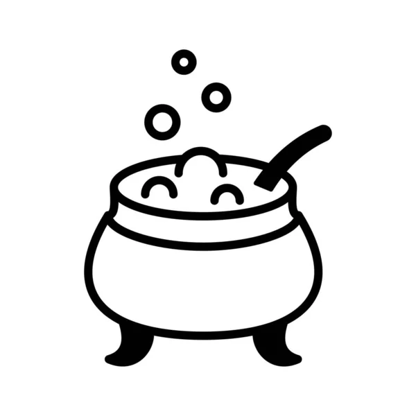 有魔法药水的大锅万圣节的概念 煮沸药水的女巫壶标志 矢量说明 — 图库矢量图片