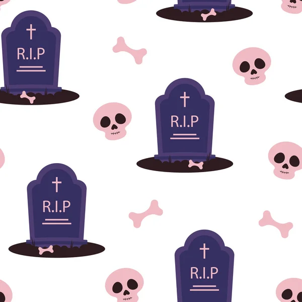 Zökkenőmentes Minta Sírkövek Sírok Csontok Koponyák Halloween Tapéta Csomagolópapír Plakátok — Stock Vector