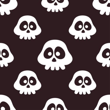 Cadılar bayramı kusursuz desen koleksiyonu koyu arka planda şirin kafatası, düz çizgi film tarzı