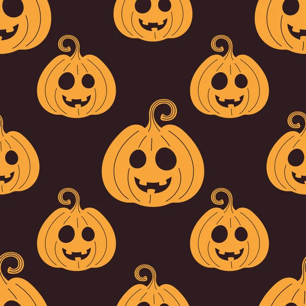 Happy Halloween Seamless Pattern Cute Pumpkins Black Background Vector Illustration — Stock Vector