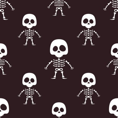 Cadılar bayramında dikişsiz desen koleksiyonu siyah arkaplanda izole edilmiş beyaz iskelet silueti, düz stil vektör illüstrasyonu