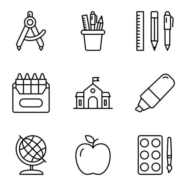 Bildungs Icon Set Zurück Zur Schule Schulbedarf Piktogramm Isoliert Auf — Stockvektor