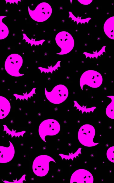 Halloween Motif Sans Couture Avec Fantômes Chauves Souris Fond Sans — Image vectorielle