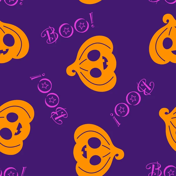 Motif Sans Couture Halloween Avec Des Visages Mignons Citrouilles Boo — Image vectorielle