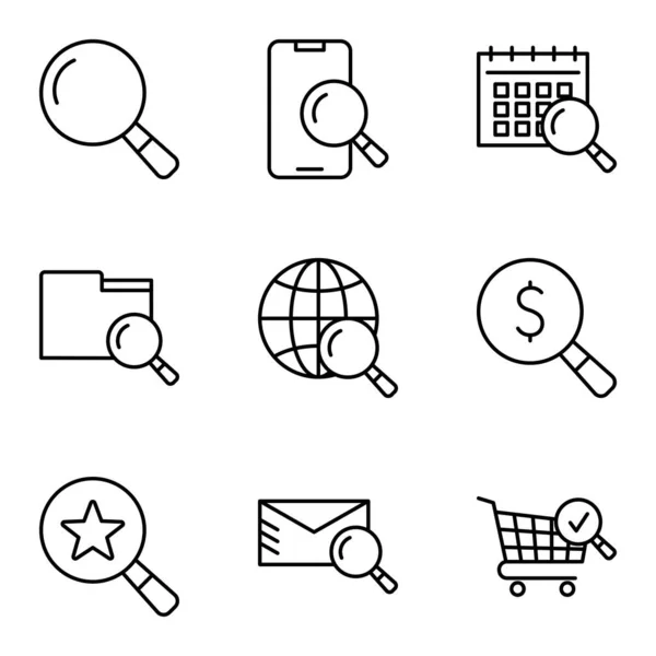 Search Icons Set Zoom Find Document Magnify Glass Look Tool — Stock Vector