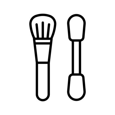 Allık makyaj fırçası ikonu. Toz fırçası. Piktogram beyaz arka planda izole edildi. Vektör illüstrasyonu.