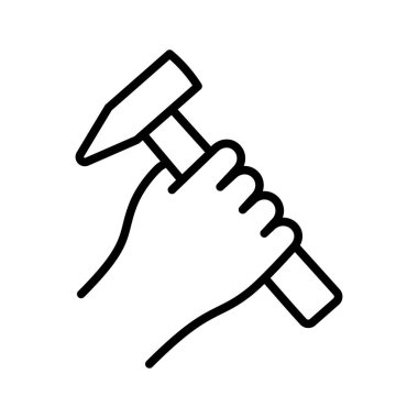 El ikonu çekiç. Tamir için çekiç tutuyorum. Piktogram beyaz arka planda izole edildi. Vektör illüstrasyonu.