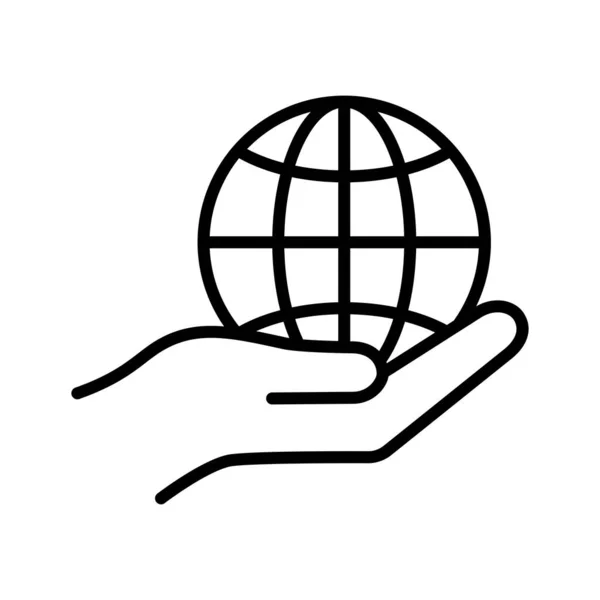 手握地球仪图标 拯救地球 行星关爱的理念 在白色背景上孤立的象形文字 — 图库矢量图片