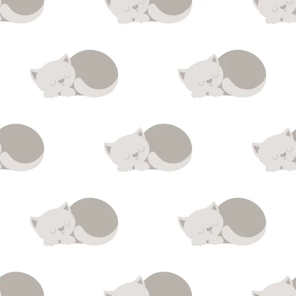 Mignon Sommeil Chat Motif Sans Couture Sur Fond Blanc Texture — Image vectorielle